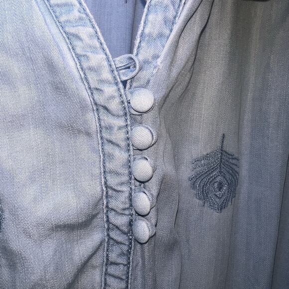 Anthropologie Holding Horses Dress Size XS Blue Chambray Plumage Embroidery READ - Picture 3 of 14